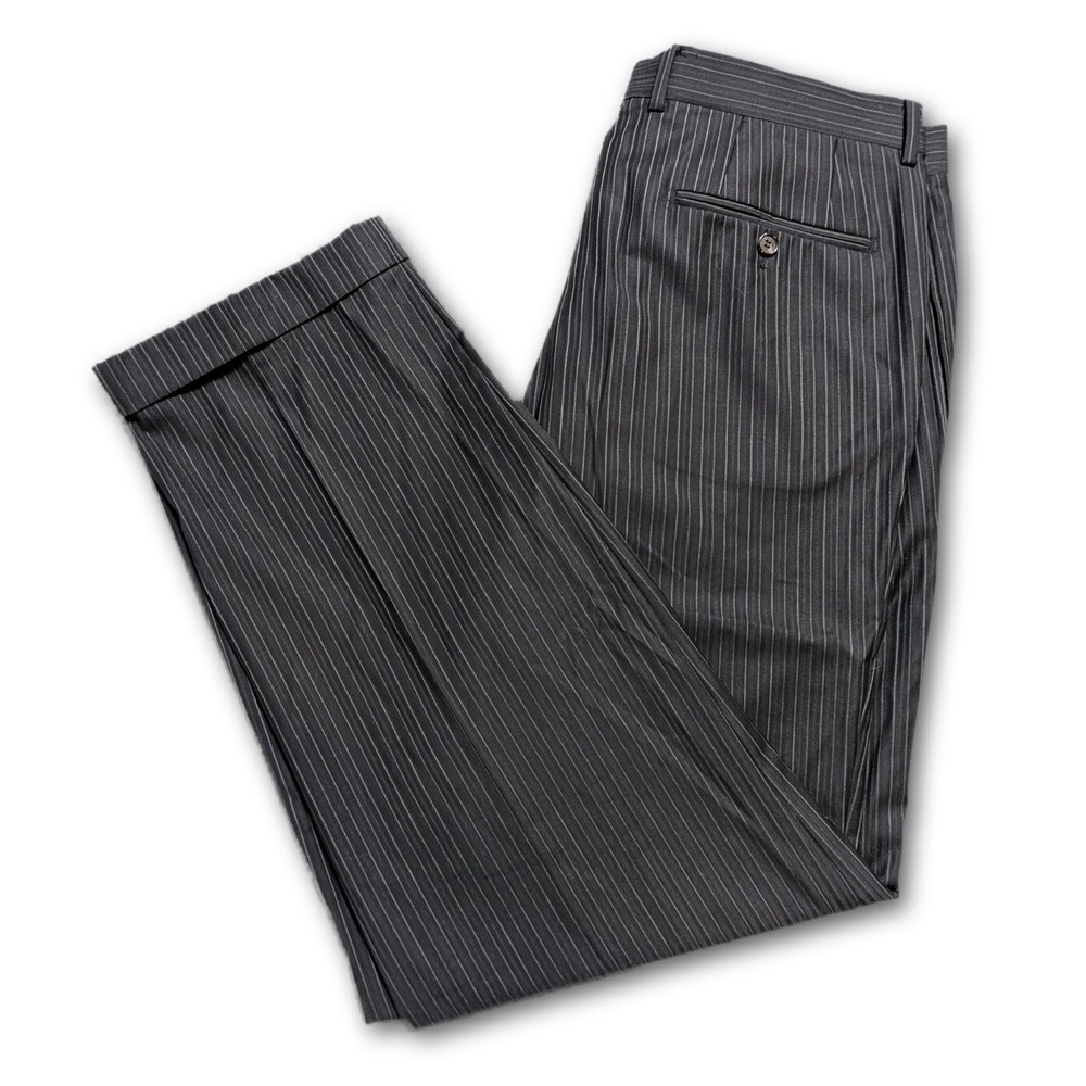 Hugo Boss Mens Pants Charcoal Appx. 37x33 Wool Pleated Cuffed Hem Pockets 36x32